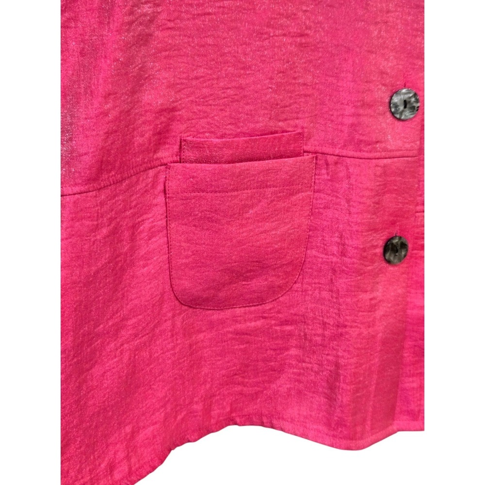 Damee Womens Size L Jacket Hot Pink Shimmer Artsy Button Up wired Collar Swing - Picture 4 of 12